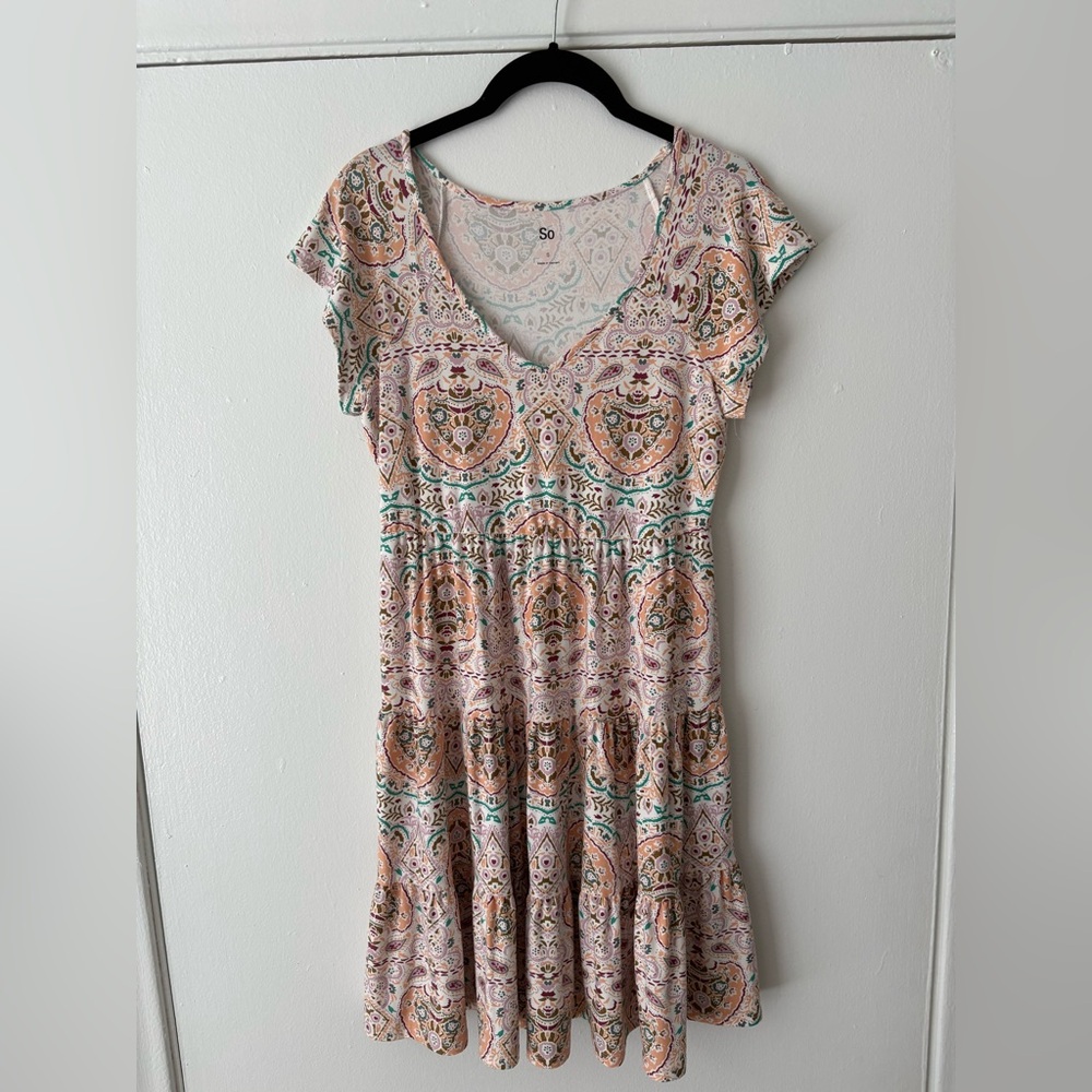 SO Pink and Orange Tiered Ruffled Sundress